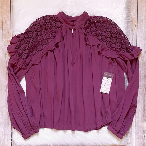 Free People Tops - Free People Little Bit Of Love Raspberry Blouse